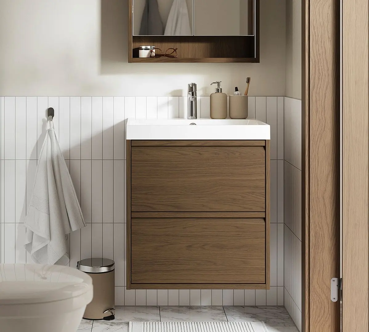 Набор тумбы с раковиной Ikea Angsjon/Backsjon с ящиками 60x48x69 (Имитация Коричневого Дуба)