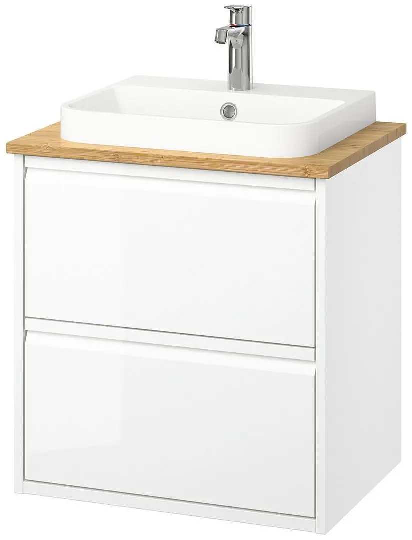 Набор тумбы с раковиной Ikea Angsjon/Backsjon с ящиками 62x49x71 (Глянцевый Белый/Бамбук) - 2