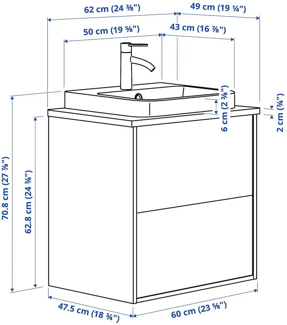 Набор тумбы с раковиной Ikea Angsjon/Backsjon с ящиками 62x49x71 (Глянцевый Белый/Бамбук) - 9
