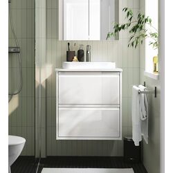 Набор тумбы с раковиной Ikea Angsjon/Backsjon с ящиками 62x49x71 (Глянцевый Белый/Имитация Белого Мрамора)