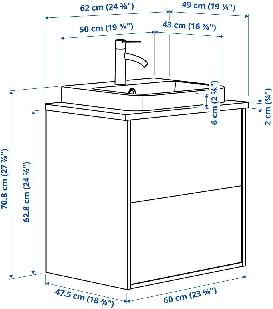 Набор тумбы с раковиной Ikea Angsjon/Backsjon с ящиками 62x49x71 (Глянцевый Белый/Имитация Белого Мрамора) - 10