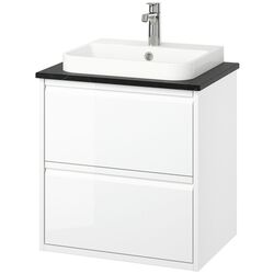 Набор тумбы с раковиной Ikea Angsjon/Backsjon с ящиками 62x49x71 (Глянцевый Белый/Имитация Черного Мрамора) Thumb