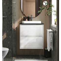 Набор тумбы с раковиной Ikea Angsjon/Backsjon с ящиками 62x49x71 (Глянцевый Белый/Имитация Черного Мрамора)