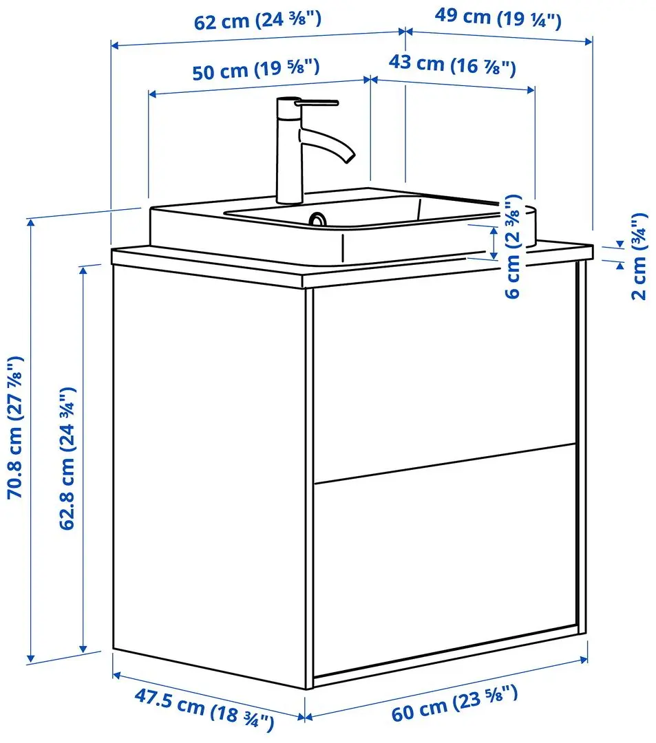 Набор тумбы с раковиной Ikea Angsjon/Backsjon с ящиками 62x49x71 (Глянцевый Белый/Имитация Черного Мрамора) - 10