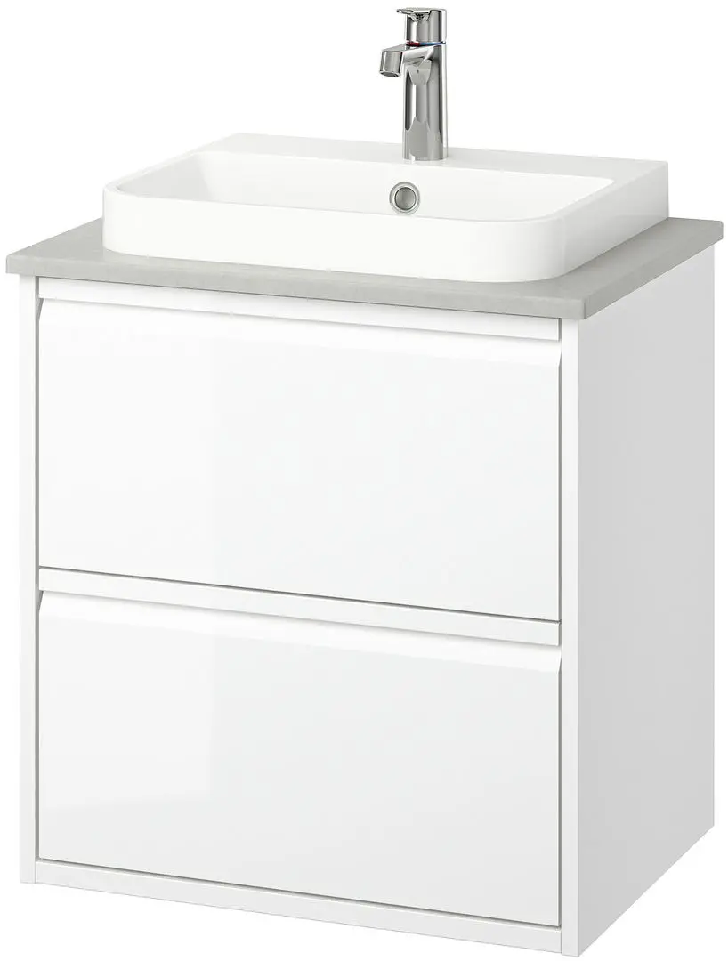 Набор тумбы с раковиной Ikea Angsjon/Backsjon с ящиками 62x49x71 (Глянцевый Белый/Имитация Камня) - 2