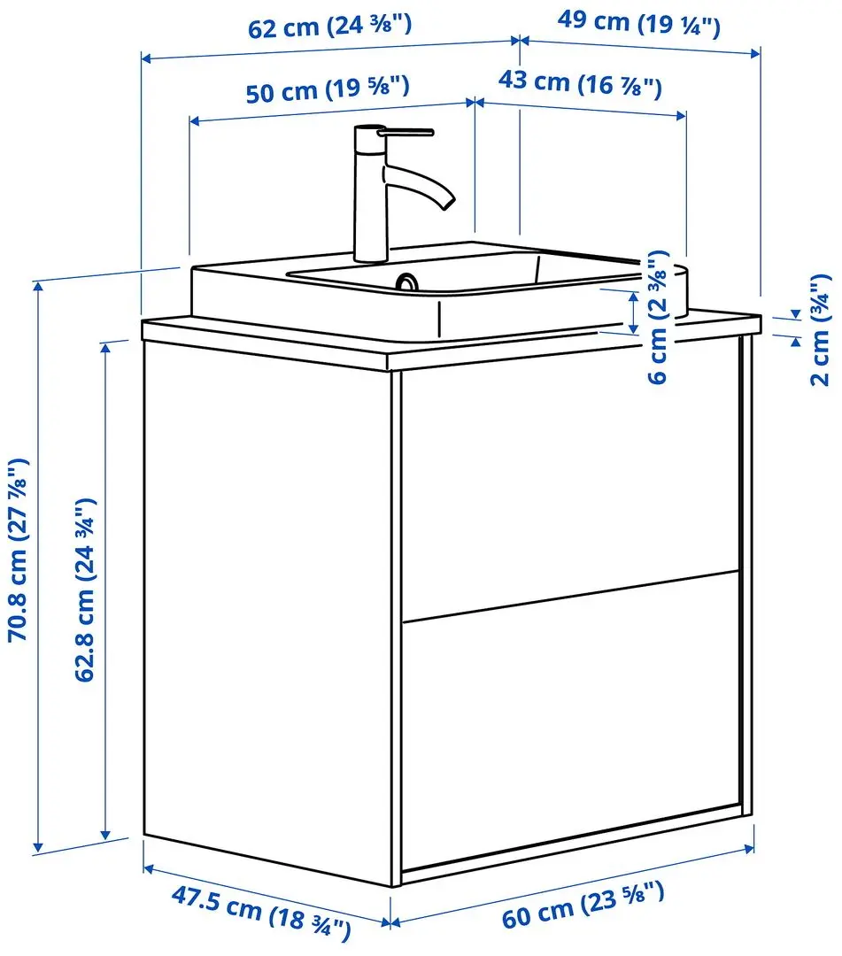 Набор тумбы с раковиной Ikea Angsjon/Backsjon с ящиками 62x49x71 (Глянцевый Белый/Имитация Камня) - 10