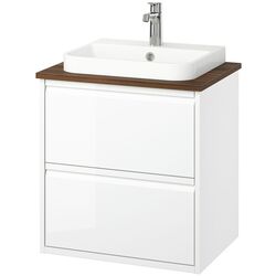 Set tumba cu lavoar Ikea Angsjon/Backsjon cu sertare 62x49x71 (Alb Lucios/Aspect Nuc) Thumb