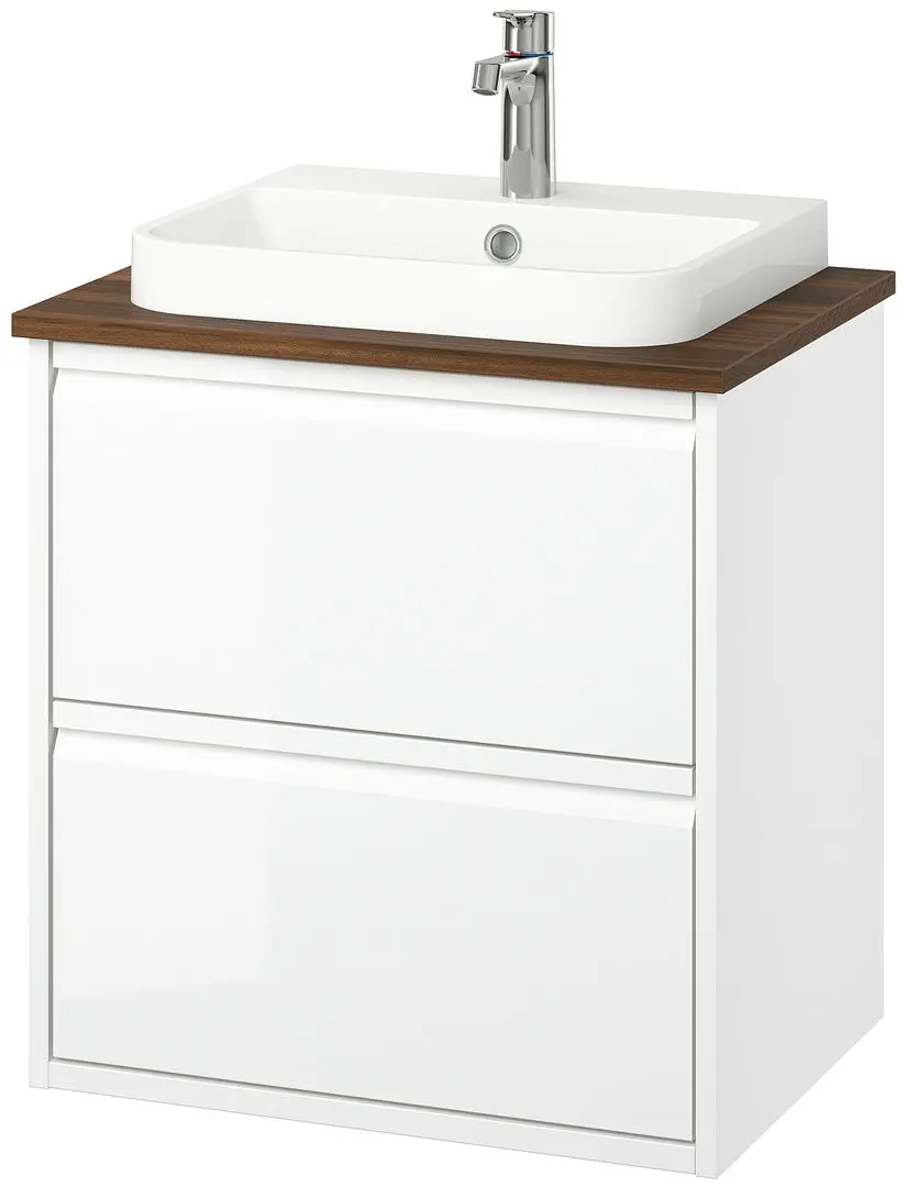 Set tumba cu lavoar Ikea Angsjon/Backsjon cu sertare 62x49x71 (Alb Lucios/Aspect Nuc) - 2