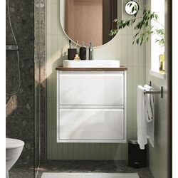 Набор тумбы с раковиной Ikea Angsjon/Backsjon с ящиками 62x49x71 (Глянцевый Белый/Имитация Ореха)