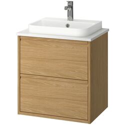 Набор тумбы с раковиной Ikea Angsjon/Backsjon с ящиками 62x49x71 (Имитация Дуба/Имитация Белого Мрамора) Thumb