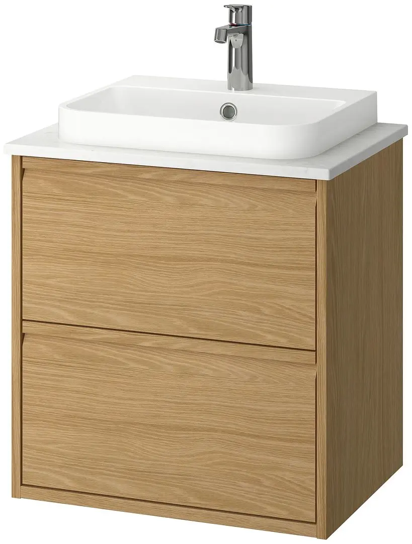 Набор тумбы с раковиной Ikea Angsjon/Backsjon с ящиками 62x49x71 (Имитация Дуба/Имитация Белого Мрамора) - 2