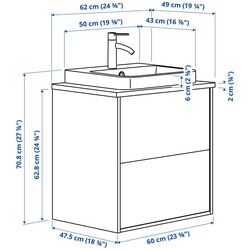 Набор тумбы с раковиной Ikea Angsjon/Backsjon с ящиками 62x49x71 (Имитация Дуба/Имитация Белого Мрамора) Thumb