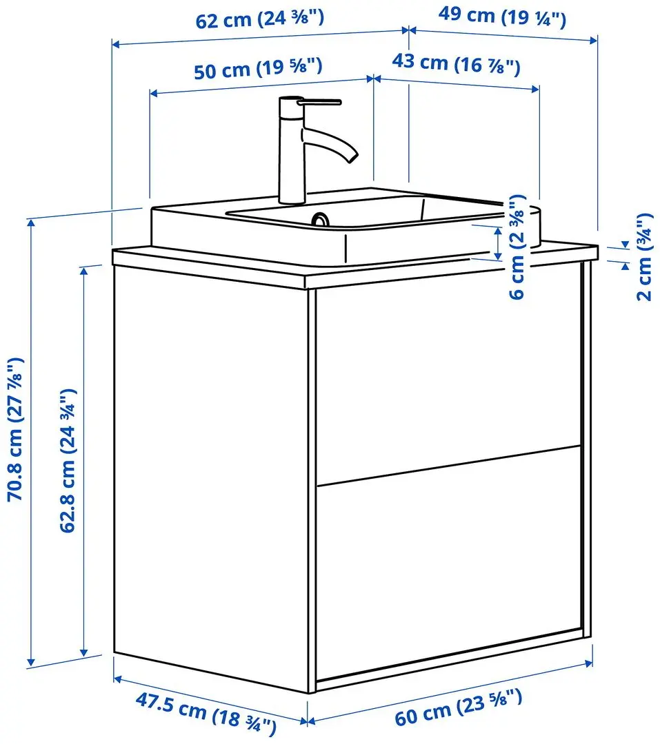 Набор тумбы с раковиной Ikea Angsjon/Backsjon с ящиками 62x49x71 (Имитация Дуба/Имитация Белого Мрамора) - 10