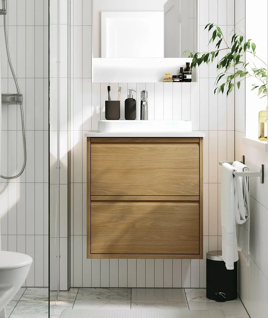 Набор тумбы с раковиной Ikea Angsjon/Backsjon с ящиками 62x49x71 (Имитация Дуба/Имитация Белого Мрамора)