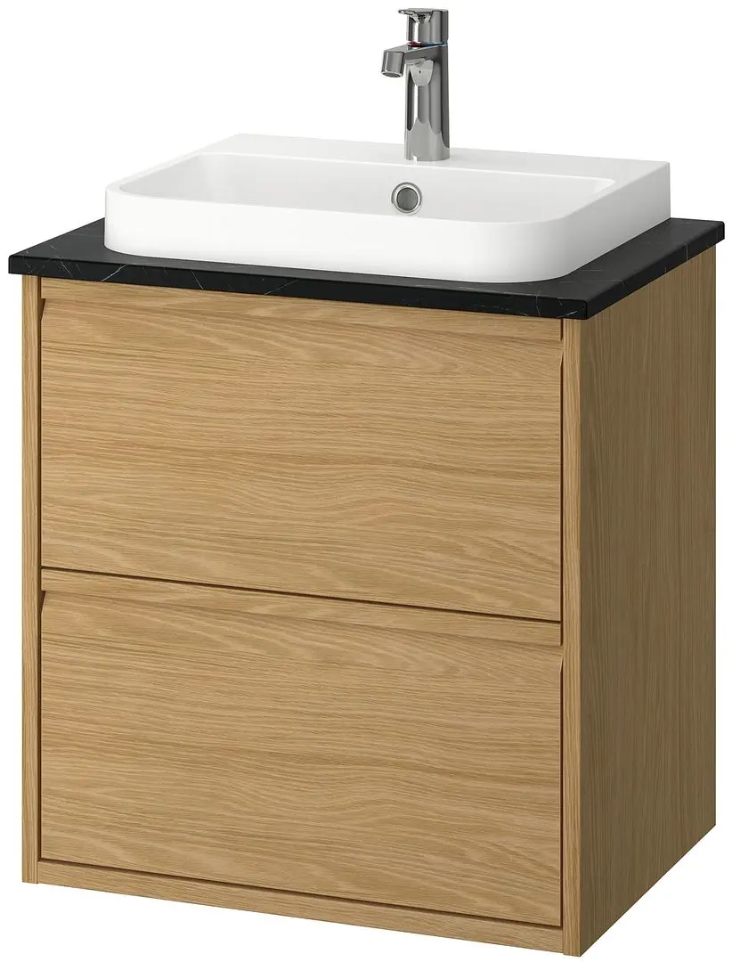 Набор тумбы с раковиной Ikea Angsjon/Backsjon с ящиками 62x49x71 (Имитация Дуба/Имитация Черного Мрамора) - 2