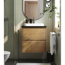 Набор тумбы с раковиной Ikea Angsjon/Backsjon с ящиками 62x49x71 (Имитация Дуба/Имитация Черного Мрамора)