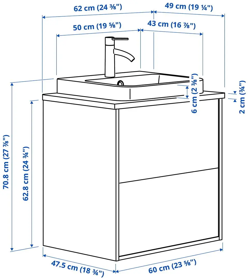 Набор тумбы с раковиной Ikea Angsjon/Backsjon с ящиками 62x49x71 (Имитация Дуба/Имитация Черного Мрамора) - 10