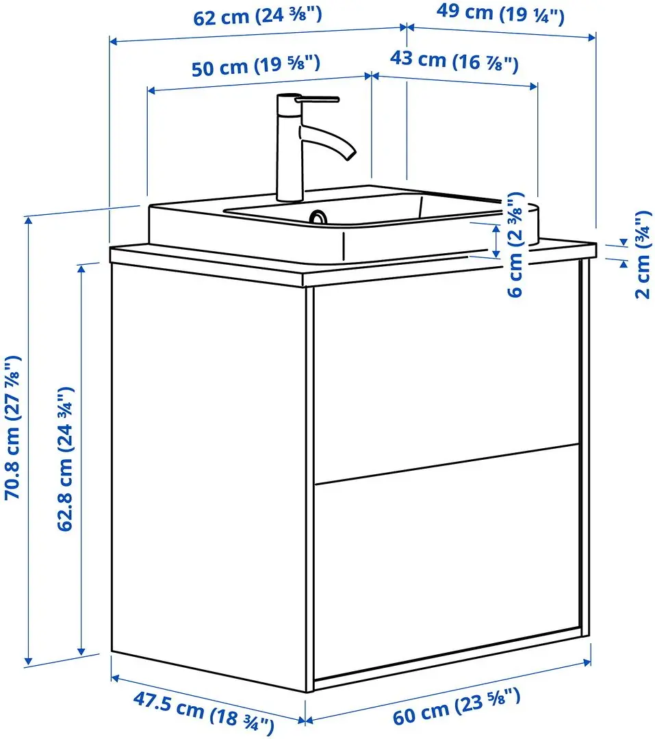 Set tumba cu lavoar Ikea Angsjon/Backsjon cu sertare 62x49x71 (Aspect Stejar/Aspect Piatra) - 10