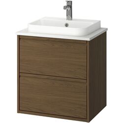 Набор тумбы с раковиной Ikea Angsjon/Backsjon с ящиками 62x49x71 (Имитация Коричневого Дуба/Имитация Белого Мрамора) Thumb