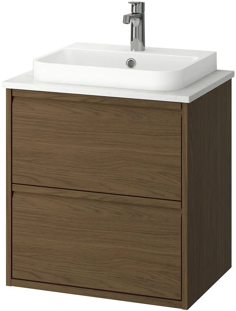 Набор тумбы с раковиной Ikea Angsjon/Backsjon с ящиками 62x49x71 (Имитация Коричневого Дуба/Имитация Белого Мрамора) - 2