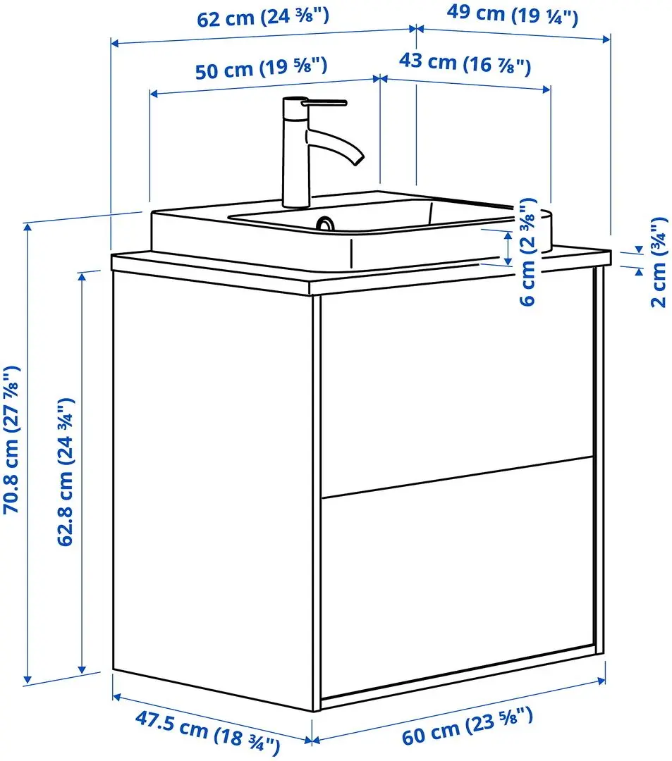 Набор тумбы с раковиной Ikea Angsjon/Backsjon с ящиками 62x49x71 (Имитация Коричневого Дуба/Имитация Белого Мрамора) - 10