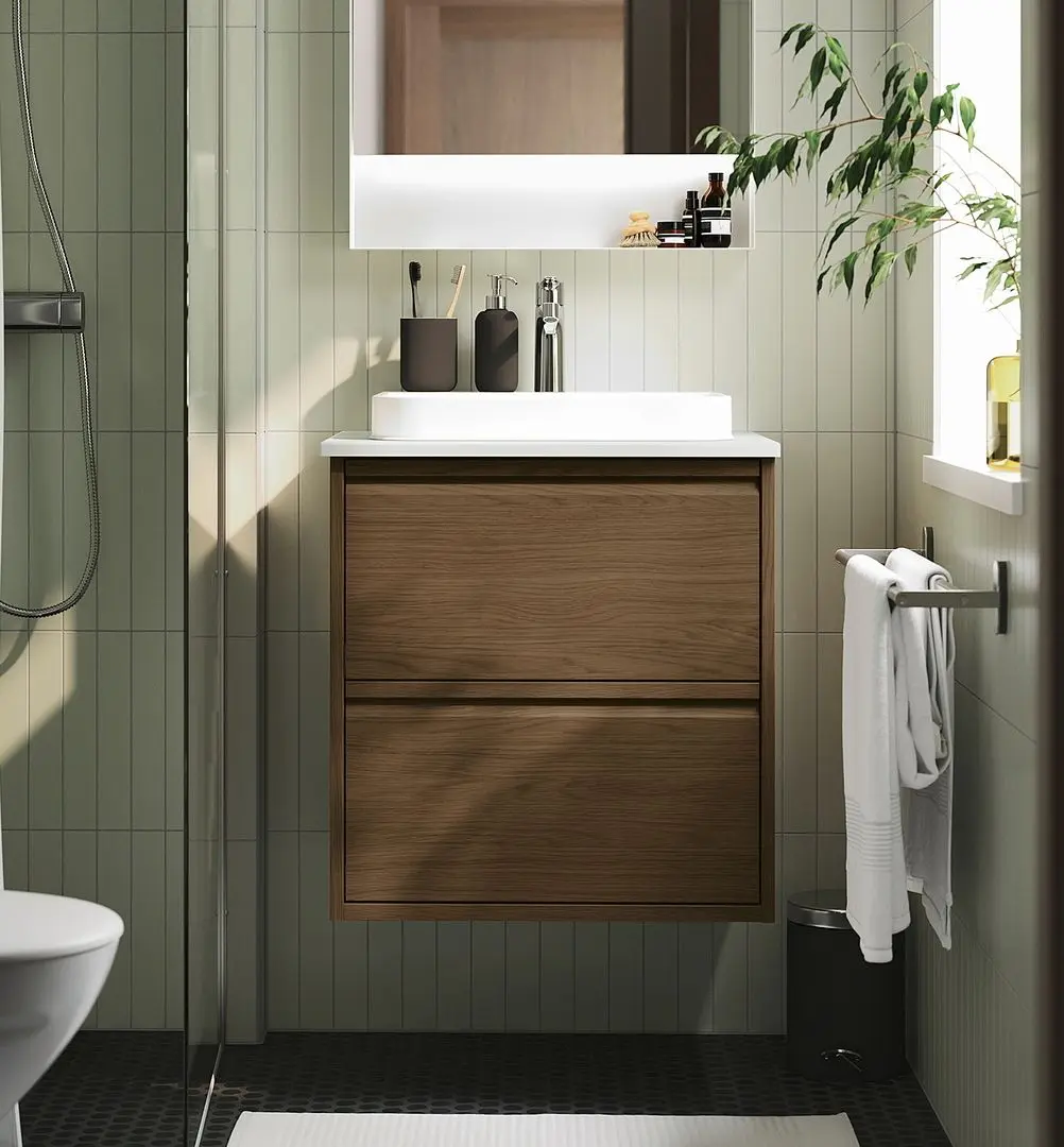 Набор тумбы с раковиной Ikea Angsjon/Backsjon с ящиками 62x49x71 (Имитация Коричневого Дуба/Имитация Белого Мрамора)