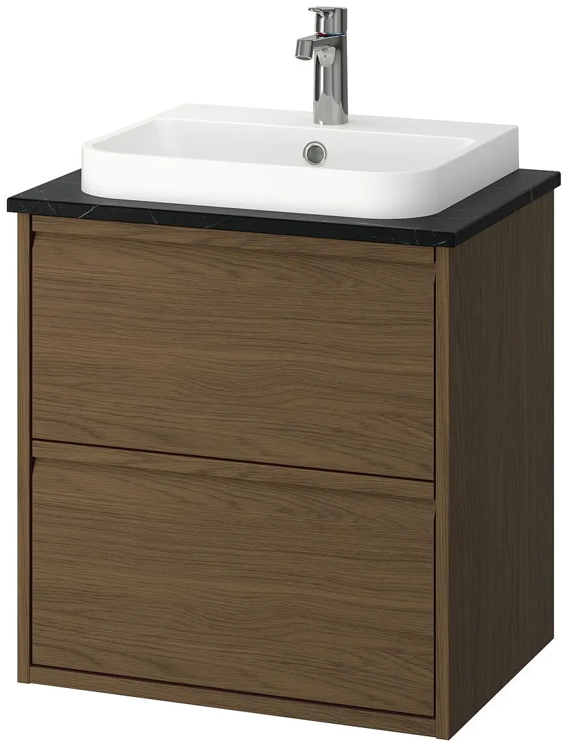 Набор тумбы с раковиной Ikea Angsjon/Backsjon с ящиками 62x49x71 (Имитация Коричневого Дуба/Имитация Черного Мрамора) - 2
