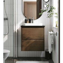 Набор тумбы с раковиной Ikea Angsjon/Backsjon с ящиками 62x49x71 (Имитация Коричневого Дуба/Имитация Черного Мрамора)