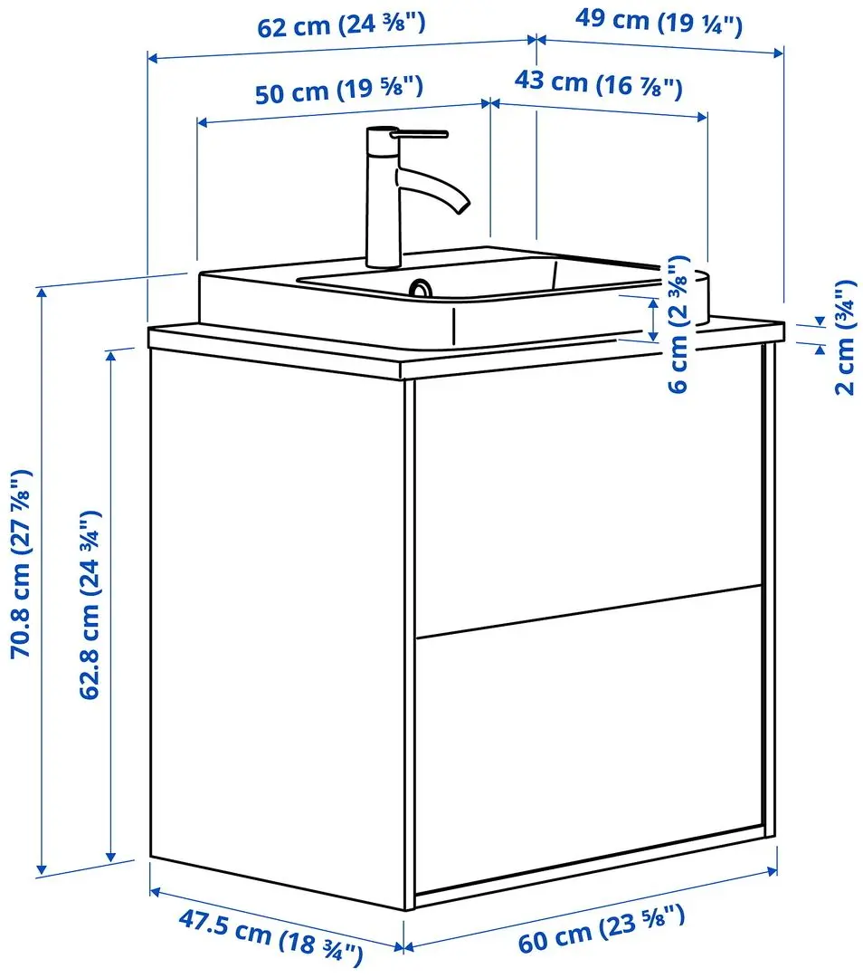 Набор тумбы с раковиной Ikea Angsjon/Backsjon с ящиками 62x49x71 (Имитация Коричневого Дуба/Имитация Камня) - 10