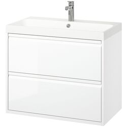 Набор тумбы с раковиной Ikea Angsjon/Backsjon с ящиками 80x48x69 (Глянцевый Белый) Thumb