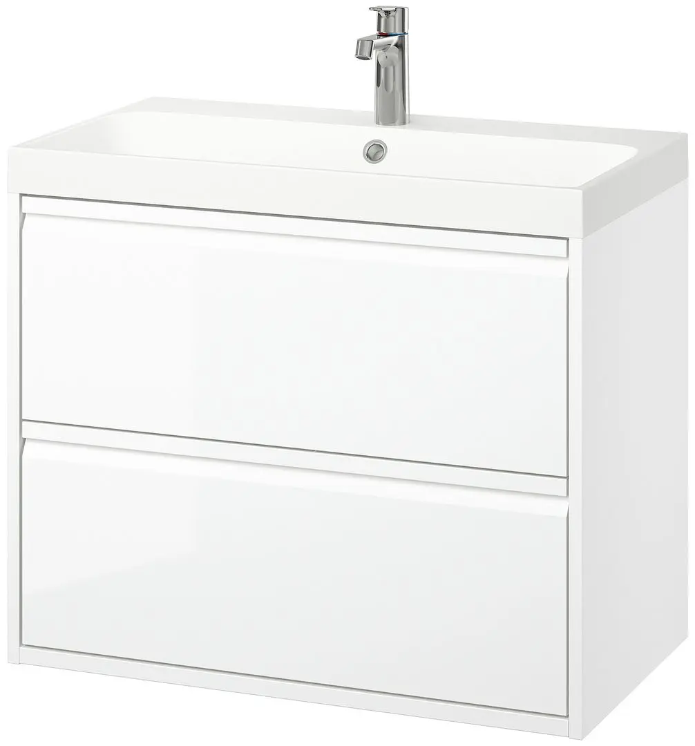 Набор тумбы с раковиной Ikea Angsjon/Backsjon с ящиками 80x48x69 (Глянцевый Белый) - 2