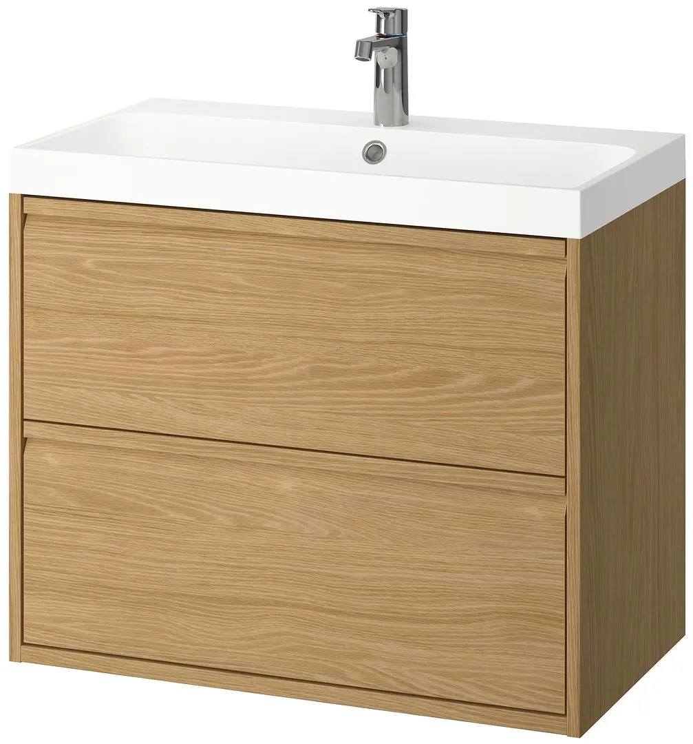 Набор тумбы с раковиной Ikea Angsjon/Backsjon с ящиками 80x48x69 (Имитация Дуба) - 2