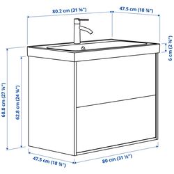 Набор тумбы с раковиной Ikea Angsjon/Backsjon с ящиками 80x48x69 (Имитация Дуба) Thumb