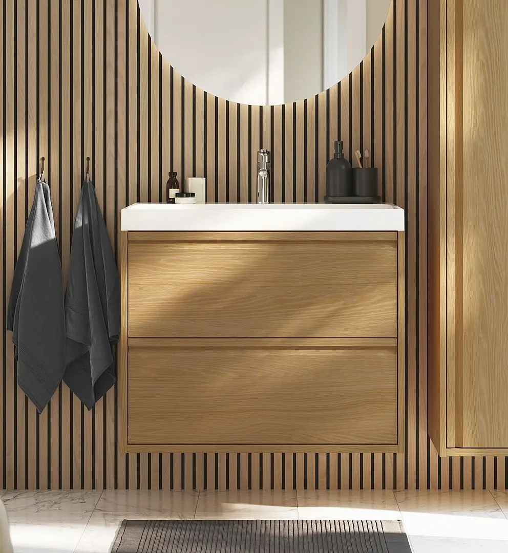 Набор тумбы с раковиной Ikea Angsjon/Backsjon с ящиками 80x48x69 (Имитация Дуба)