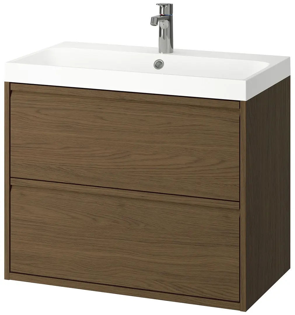 Набор тумбы с раковиной Ikea Angsjon/Backsjon с ящиками 80x48x69 (Имитация Коричневого Дуба) - 2