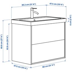 Набор тумбы с раковиной Ikea Angsjon/Backsjon с ящиками 80x48x69 (Имитация Коричневого Дуба) Thumb