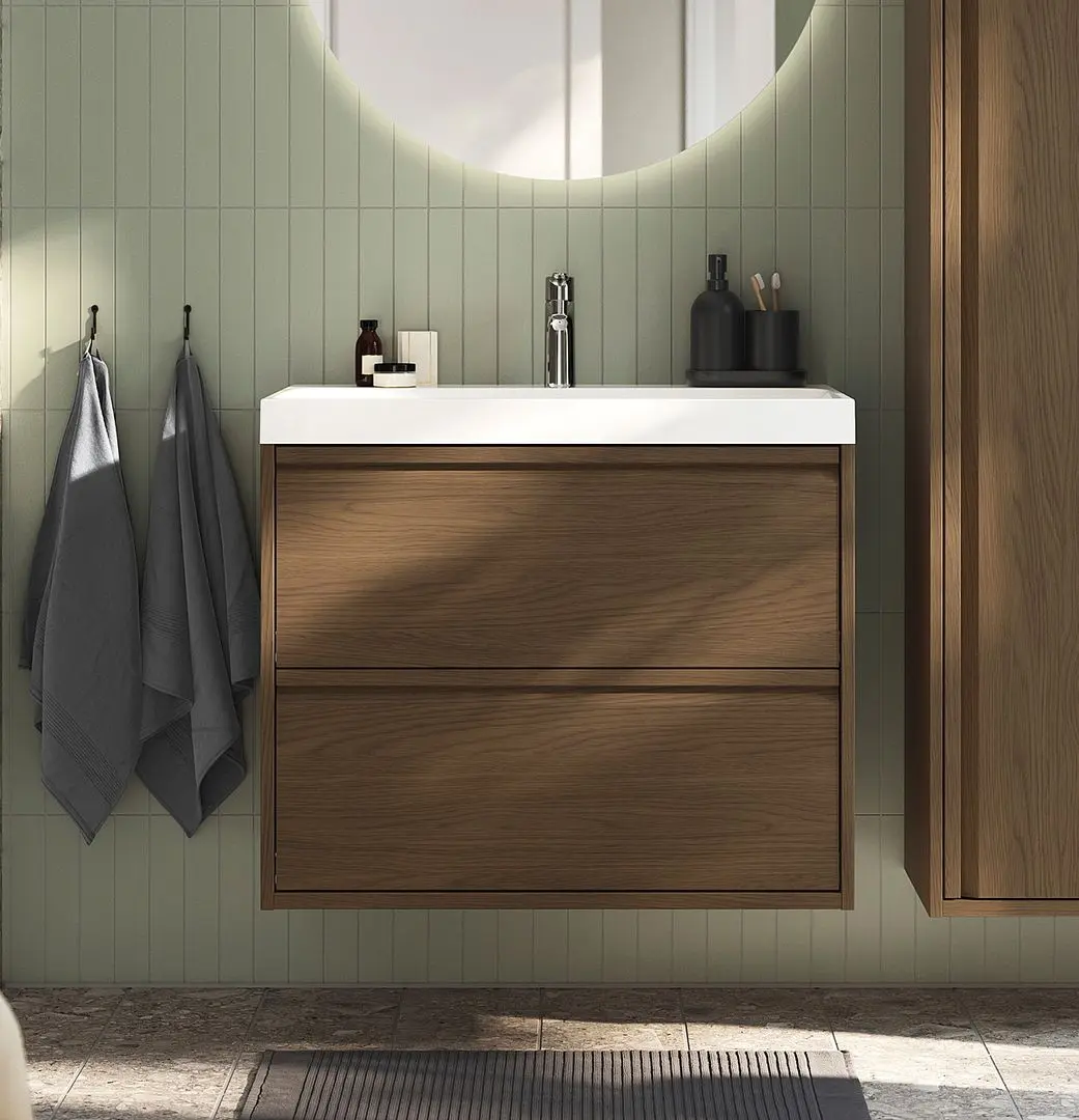 Набор тумбы с раковиной Ikea Angsjon/Backsjon с ящиками 80x48x69 (Имитация Коричневого Дуба)