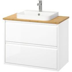Набор тумбы с раковиной Ikea Angsjon/Backsjon с ящиками 82x49x71 (Глянцевый Белый/Бамбук) Thumb
