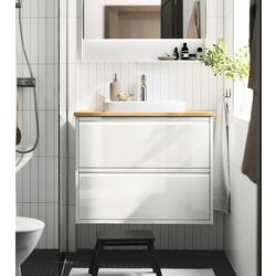 Набор тумбы с раковиной Ikea Angsjon/Backsjon с ящиками 82x49x71 (Глянцевый Белый/Бамбук)