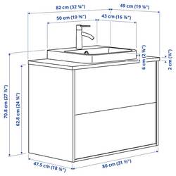 Набор тумбы с раковиной Ikea Angsjon/Backsjon с ящиками 82x49x71 (Глянцевый Белый/Бамбук) Thumb