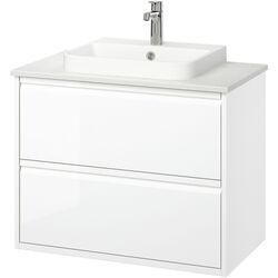 Set tumba cu lavoar Ikea Angsjon/Backsjon cu sertare 82x49x71 (Alb Lucios/Aspect Marmura Alba) Thumb