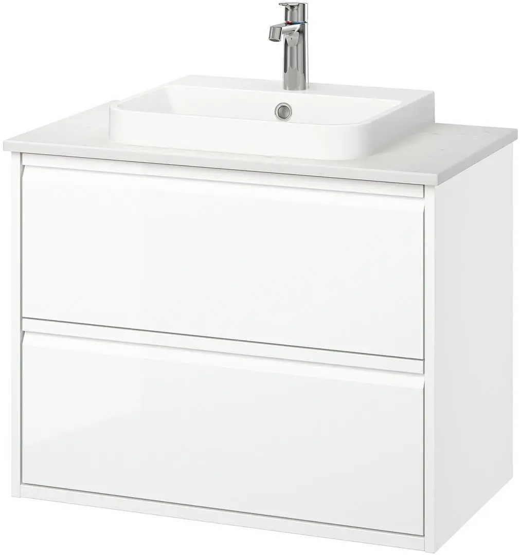 Set tumba cu lavoar Ikea Angsjon/Backsjon cu sertare 82x49x71 (Alb Lucios/Aspect Marmura Alba) - 2