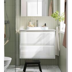 Набор тумбы с раковиной Ikea Angsjon/Backsjon с ящиками 82x49x71 (Глянцевый Белый/Имитация Белого Мрамора)