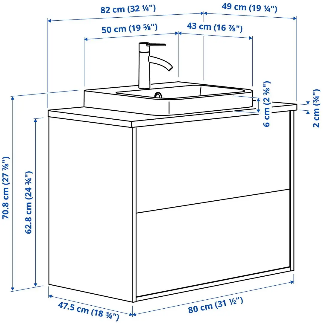 Set tumba cu lavoar Ikea Angsjon/Backsjon cu sertare 82x49x71 (Alb Lucios/Aspect Marmura Alba) - 10