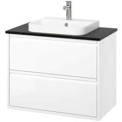 Набор тумбы с раковиной Ikea Angsjon/Backsjon с ящиками 82x49x71 (Глянцевый Белый/Имитация Черного Мрамора) Thumb