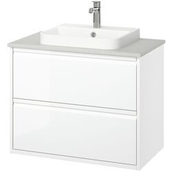 Набор тумбы с раковиной Ikea Angsjon/Backsjon с ящиками 82x49x71 (Глянцевый Белый/Имитация Камня) Thumb