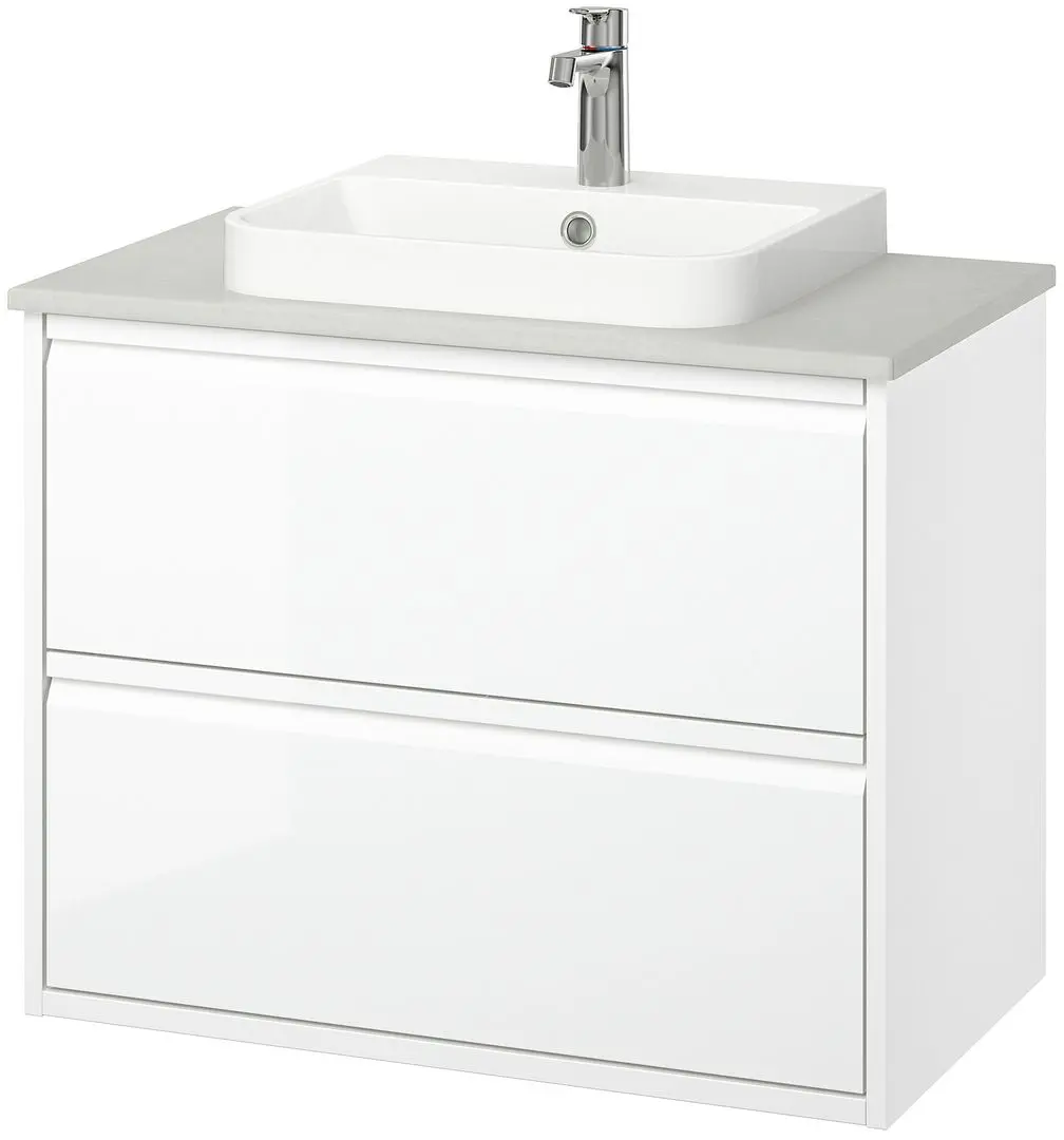 Набор тумбы с раковиной Ikea Angsjon/Backsjon с ящиками 82x49x71 (Глянцевый Белый/Имитация Камня) - 2