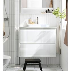 Набор тумбы с раковиной Ikea Angsjon/Backsjon с ящиками 82x49x71 (Глянцевый Белый/Имитация Камня)