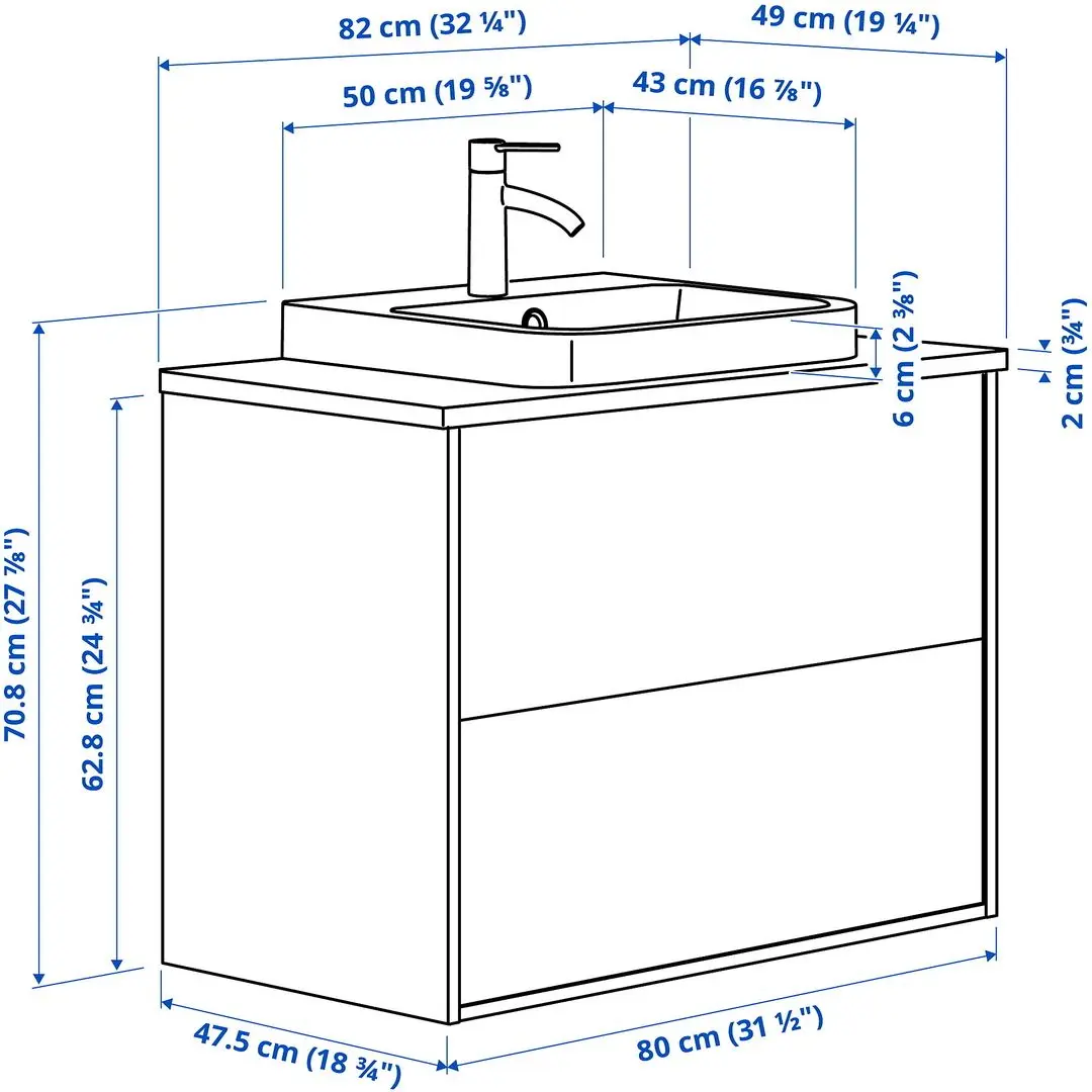 Набор тумбы с раковиной Ikea Angsjon/Backsjon с ящиками 82x49x71 (Глянцевый Белый/Имитация Камня) - 10