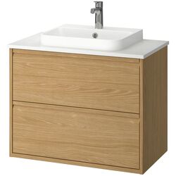 Набор тумбы с раковиной Ikea Angsjon/Backsjon с ящиками 82x49x71 (Имитация Дуба/Имитация Белого Мрамора) Thumb